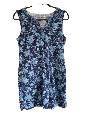 Lands' End Navy Dress Cover Up with Light Blue Floral With Pockets Size M
